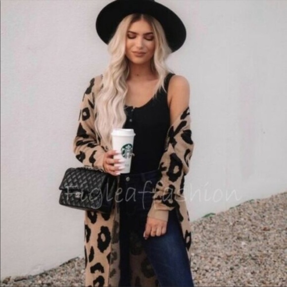 Leopard print long cardigan sweater pockets gray - Picture 5 of 7